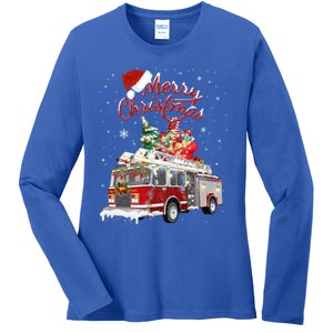 Firetruck Santa Sleigh Fire Christmas Firefighter Xmas Gift Ladies Long Sleeve Shirt