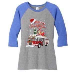 Firetruck Santa Sleigh Fire Christmas Firefighter Xmas Gift Women's Tri-Blend 3/4-Sleeve Raglan Shirt