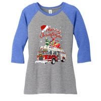 Firetruck Santa Sleigh Fire Christmas Firefighter Xmas Gift Women's Tri-Blend 3/4-Sleeve Raglan Shirt