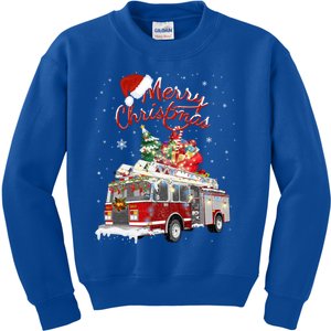 Firetruck Santa Sleigh Fire Christmas Firefighter Xmas Gift Kids Sweatshirt