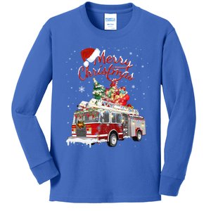 Firetruck Santa Sleigh Fire Christmas Firefighter Xmas Gift Kids Long Sleeve Shirt