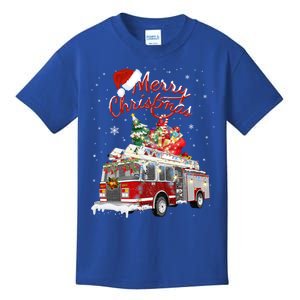 Firetruck Santa Sleigh Fire Christmas Firefighter Xmas Gift Kids T-Shirt