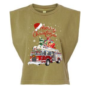 Firetruck Santa Sleigh Fire Christmas Firefighter Xmas Gift Garment-Dyed Women's Muscle Tee