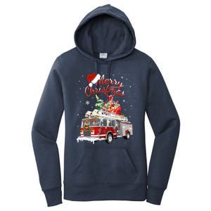 Firetruck Santa Sleigh Fire Christmas Firefighter Xmas Gift Women's Pullover Hoodie