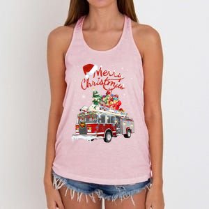 Firetruck Santa Sleigh Fire Christmas Firefighter Xmas Gift Women's Knotted Racerback Tank