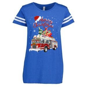 Firetruck Santa Sleigh Fire Christmas Firefighter Xmas Gift Enza Ladies Jersey Football T-Shirt