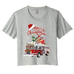 Firetruck Santa Sleigh Fire Christmas Firefighter Xmas Gift Women's Crop Top Tee