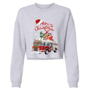 Firetruck Santa Sleigh Fire Christmas Firefighter Xmas Gift Cropped Pullover Crew