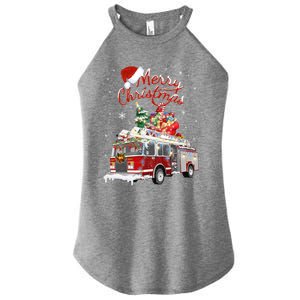 Firetruck Santa Sleigh Fire Christmas Firefighter Xmas Gift Women's Perfect Tri Rocker Tank