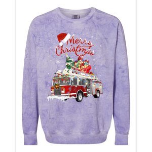 Firetruck Santa Sleigh Fire Christmas Firefighter Xmas Gift Colorblast Crewneck Sweatshirt