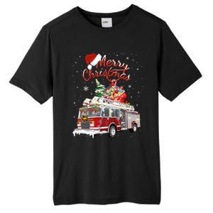 Firetruck Santa Sleigh Fire Christmas Firefighter Xmas Gift Tall Fusion ChromaSoft Performance T-Shirt