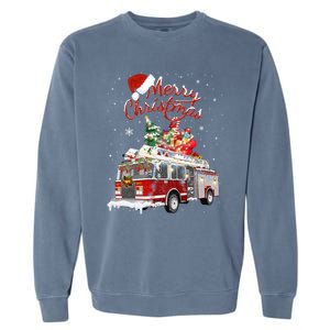 Firetruck Santa Sleigh Fire Christmas Firefighter Xmas Gift Garment-Dyed Sweatshirt