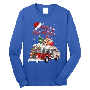 Firetruck Santa Sleigh Fire Christmas Firefighter Xmas Gift Long Sleeve Shirt