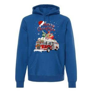 Firetruck Santa Sleigh Fire Christmas Firefighter Xmas Gift Premium Hoodie