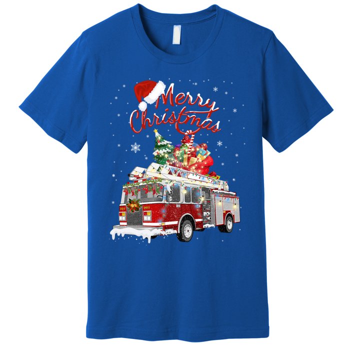 Firetruck Santa Sleigh Fire Christmas Firefighter Xmas Gift Premium T-Shirt