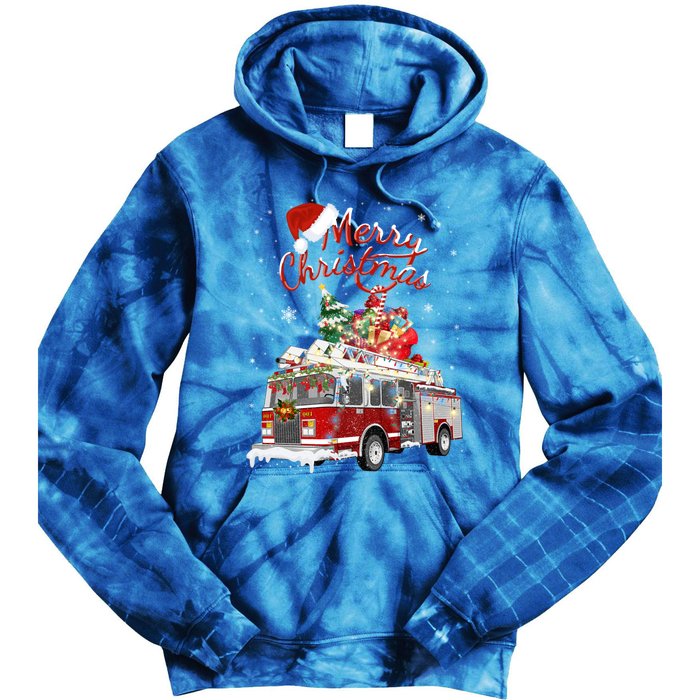 Firetruck Santa Sleigh Fire Christmas Firefighter Xmas Gift Tie Dye Hoodie