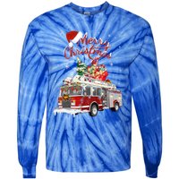 Firetruck Santa Sleigh Fire Christmas Firefighter Xmas Gift Tie-Dye Long Sleeve Shirt