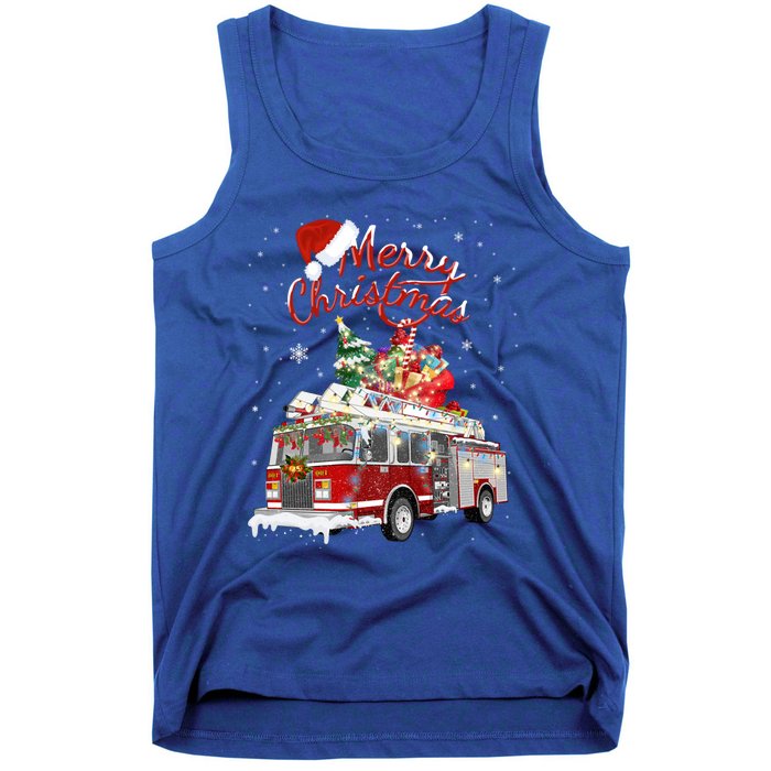 Firetruck Santa Sleigh Fire Christmas Firefighter Xmas Gift Tank Top