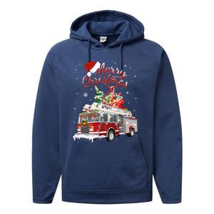 Firetruck Santa Sleigh Fire Christmas Firefighter Xmas Gift Performance Fleece Hoodie