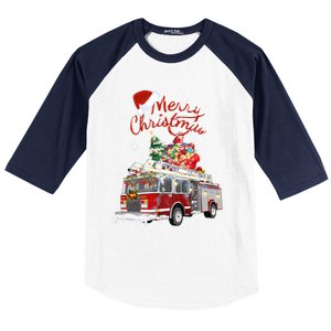 Firetruck Santa Sleigh Fire Christmas Firefighter Xmas Gift Baseball Sleeve Shirt