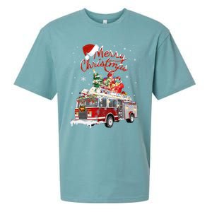 Firetruck Santa Sleigh Fire Christmas Firefighter Xmas Gift Sueded Cloud Jersey T-Shirt