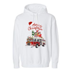 Firetruck Santa Sleigh Fire Christmas Firefighter Xmas Gift Garment-Dyed Fleece Hoodie