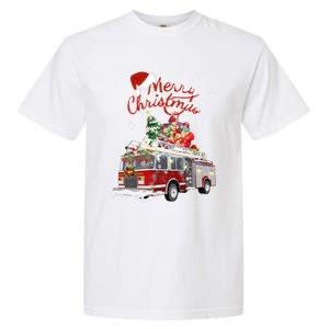 Firetruck Santa Sleigh Fire Christmas Firefighter Xmas Gift Garment-Dyed Heavyweight T-Shirt