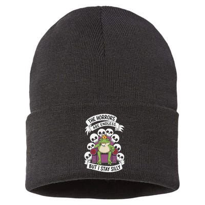 Funny Stay Silly The Horrors Are Endless Meme Remain Silly Sustainable Knit Beanie