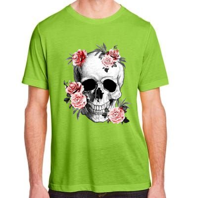 Floral Sugar Skull Rose Flowers Mycologist Gothic Goth Adult ChromaSoft Performance T-Shirt