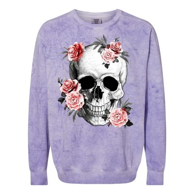 Floral Sugar Skull Rose Flowers Mycologist Gothic Goth Colorblast Crewneck Sweatshirt