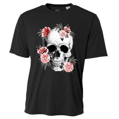 Floral Sugar Skull Rose Flowers Mycologist Gothic Goth Cooling Performance Crew T-Shirt