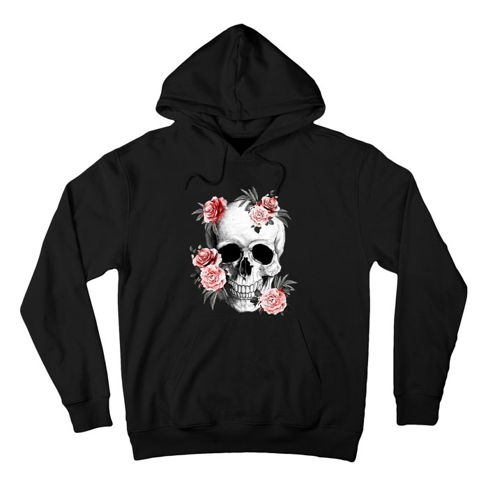 Floral Sugar Skull Rose Flowers Mycologist Gothic Goth Hoodie