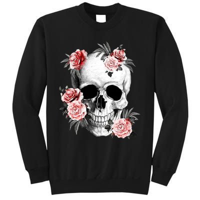 Floral Sugar Skull Rose Flowers Mycologist Gothic Goth Sweatshirt