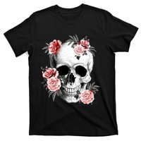 Floral Sugar Skull Rose Flowers Mycologist Gothic Goth T-Shirt