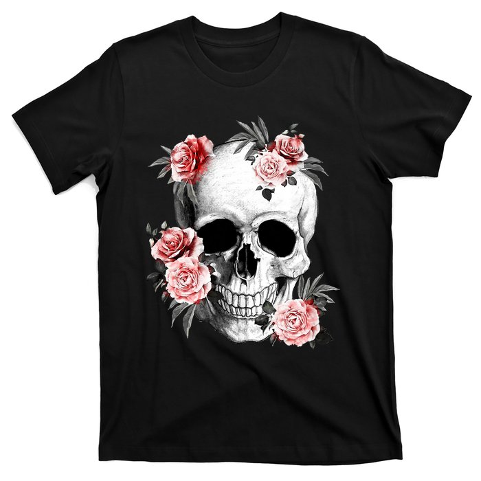 Floral Sugar Skull Rose Flowers Mycologist Gothic Goth T-Shirt