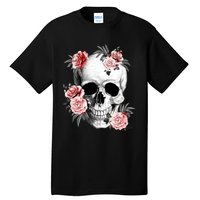 Floral Sugar Skull Rose Flowers Mycologist Gothic Goth Tall T-Shirt