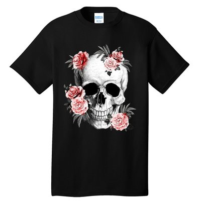 Floral Sugar Skull Rose Flowers Mycologist Gothic Goth Tall T-Shirt