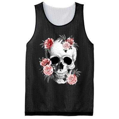 Floral Sugar Skull Rose Flowers Mycologist Gothic Goth Mesh Reversible Basketball Jersey Tank