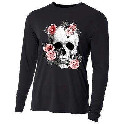 Floral Sugar Skull Rose Flowers Mycologist Gothic Goth Cooling Performance Long Sleeve Crew