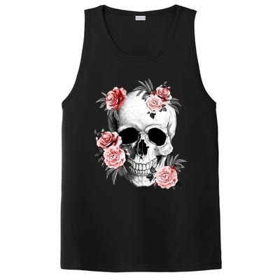 Floral Sugar Skull Rose Flowers Mycologist Gothic Goth PosiCharge Competitor Tank