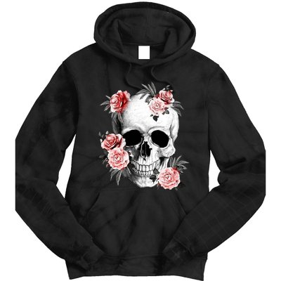 Floral Sugar Skull Rose Flowers Mycologist Gothic Goth Tie Dye Hoodie