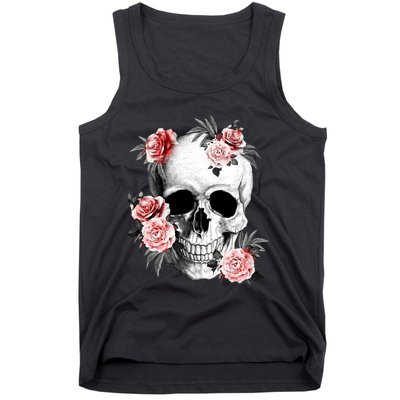 Floral Sugar Skull Rose Flowers Mycologist Gothic Goth Tank Top