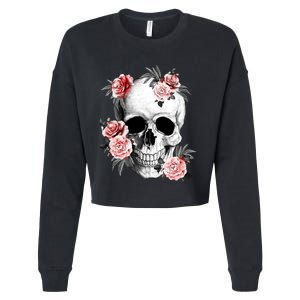 Floral Sugar Skull Rose Flowers Mycologist Gothic Goth Cropped Pullover Crew