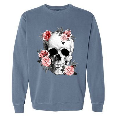 Floral Sugar Skull Rose Flowers Mycologist Gothic Goth Garment-Dyed Sweatshirt