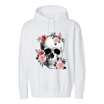 Floral Sugar Skull Rose Flowers Mycologist Gothic Goth Garment-Dyed Fleece Hoodie