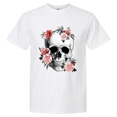 Floral Sugar Skull Rose Flowers Mycologist Gothic Goth Garment-Dyed Heavyweight T-Shirt