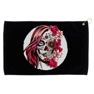 Floral Sugar Skull Day Of The Dead Gift Grommeted Golf Towel