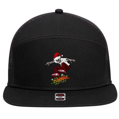 Funny Skeleton Skateboard Christmas Pajama Santa Skateboard 7 Panel Mesh Trucker Snapback Hat