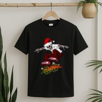 Funny Skeleton Skateboard Christmas Pajama Santa Skateboard T-Shirt