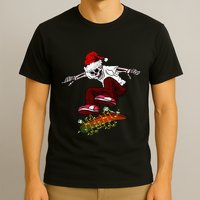 Funny Skeleton Skateboard Christmas Pajama Santa Skateboard T-Shirt